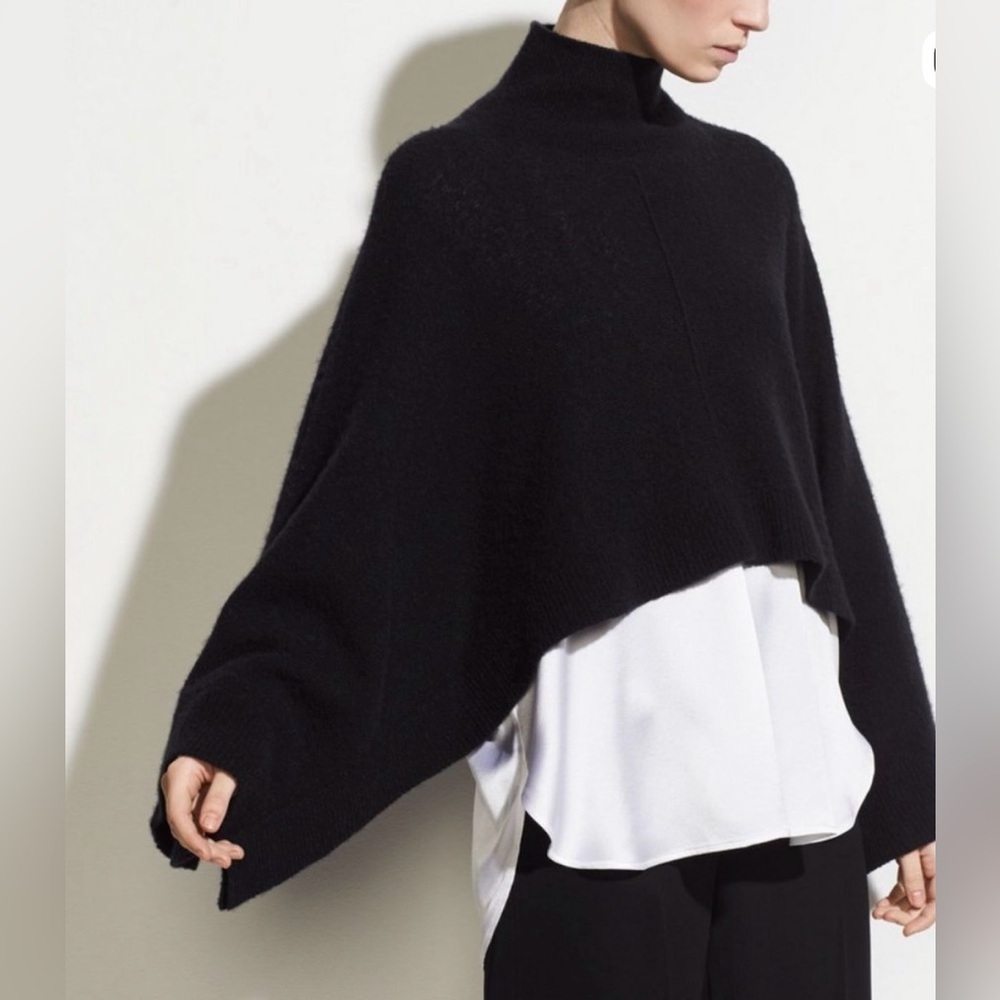 Vince Black Turtleneck Poncho Sweater Wool Blend